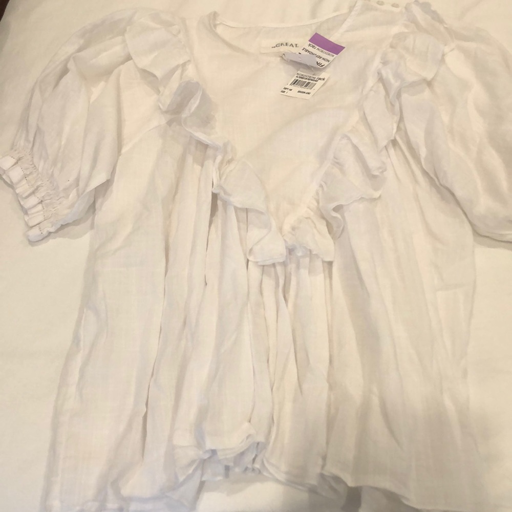 THE GREAT. Ruffle White Peasant Top Size 1 (small)